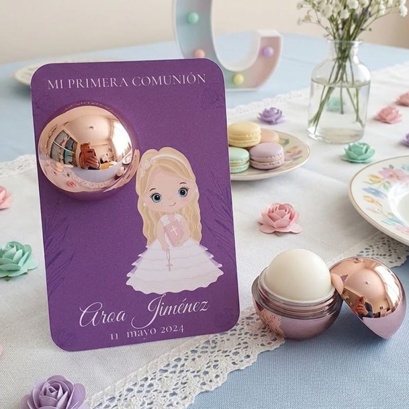 Bálsamo Labial Niña Comunión Fondo Morado | Detalle Elegante