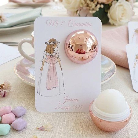 Bálsamo Labial Niña Comunión Espalda Lazo Rosa | Detalle Elegante