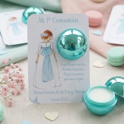 Bálsamo Labial Niña Comunión Espalda Lazo Celeste | Elegancia y Frescura
