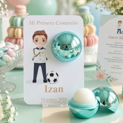 Bálsamo Labial Niño Comunión Almirante con Balón | Detalle Elegante y Futbolero