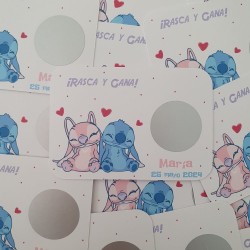 Tarjetas Rasca y Gana Stitch y Angel | Amor y Diversión Espacial