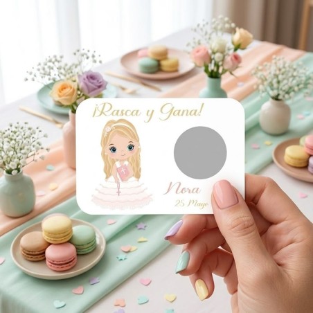 Tarjetas Rasca y Gana Comunión Niña Volantes | Detalle Dulce y Divertido