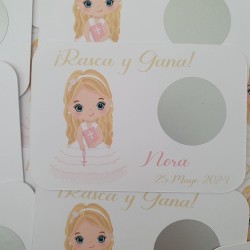 Tarjetas Rasca y Gana Comunión Niña Volantes | Detalle Dulce y Divertido