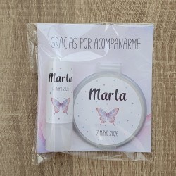 Pack Regalo Labial y Espejo Mariposa Rosa | Detalle Elegante y Coqueto