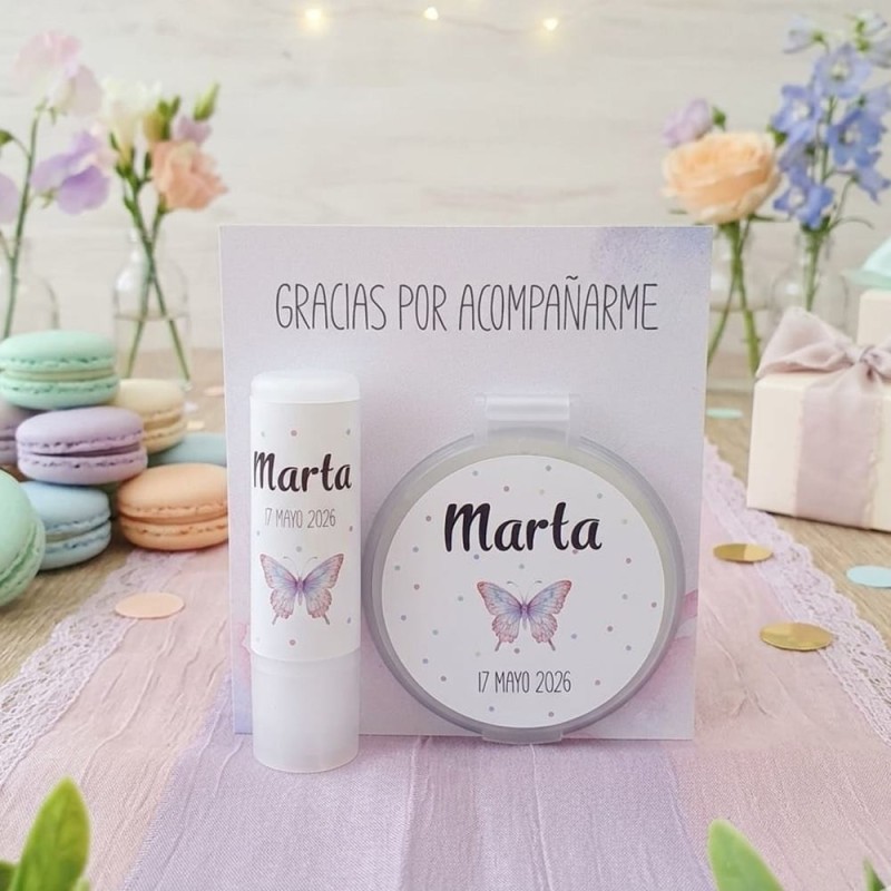 Pack Regalo Labial y Espejo Mariposa Rosa | Detalle Elegante y Coqueto