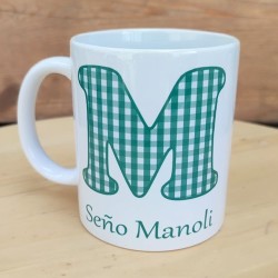 Taza Inicial Cuadro Vichy | Elegancia Atemporal Personalizada