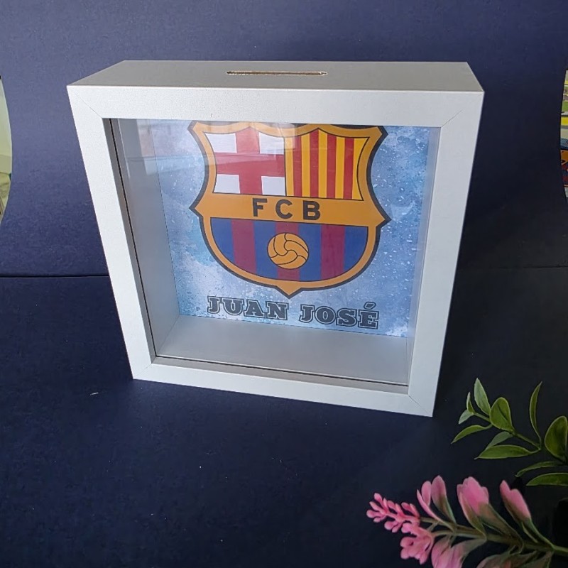 Hucha de Madera Blanca FC Barcelona | Ahorra con Pasión