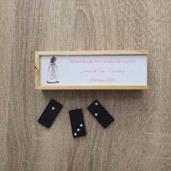 Dominó Niña Comunión Lazo Rosa | Elegancia y Juego en un Solo Recuerdo