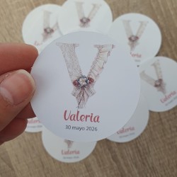 Etiqueta Adhesiva Inicial V | Detalles de Vestido de Comunión