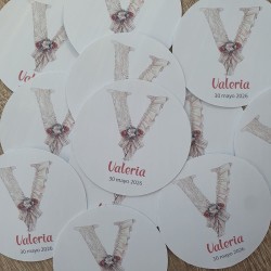 Etiqueta Adhesiva Inicial V | Detalles de Vestido de Comunión