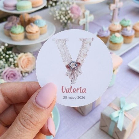 Etiqueta Adhesiva Inicial V | Detalles de Vestido de Comunión