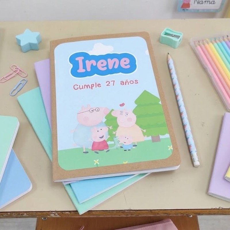 Cuaderno A5 Kraft Peppa Pig + Lápiz | Detalle Infantil Personalizado