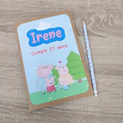 Cuaderno A5 Kraft Peppa Pig + Lápiz | Detalle Infantil Personalizado
