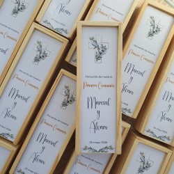 Dominó de Madera "Cruz de Comunión & Hojas" | Detalle Personalizado Único