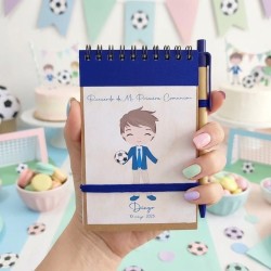 Cuaderno A6 y Bolígrafo Niño Comunión Fútbol | Regalo Personalizado