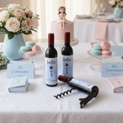 Sacacorchos Forma de Botella "Niña Comunión con Lazo Celeste" | Detalle Elegante