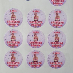 Etiquetas Adhesivas Redondas Luli Pampín con Tarta | Pegatinas de Cumpleaños