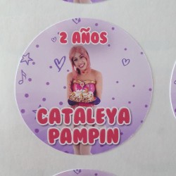 Etiquetas Adhesivas Redondas Luli Pampín con Tarta | Pegatinas de Cumpleaños