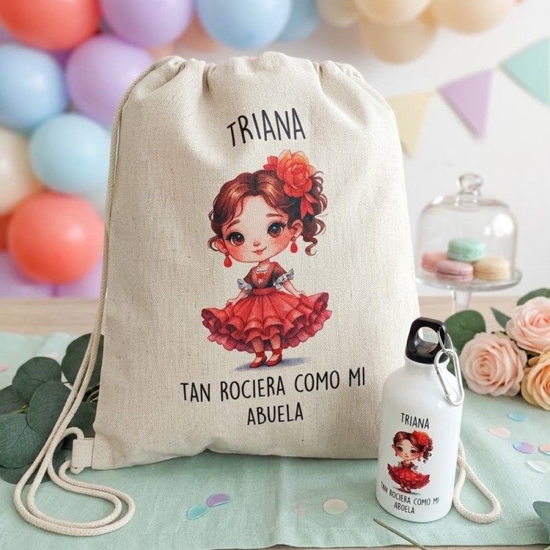 Pack Flamenca Personalizado: Tote Bag / Mochila + Botella con Frase