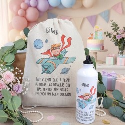 Pack El Principito en Avioneta Personalizado: Tote Bag / Mochila + Botella