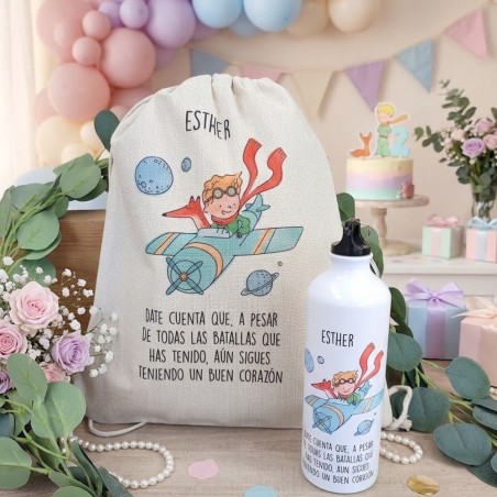 Pack El Principito en Avioneta Personalizado: Tote Bag / Mochila + Botella
