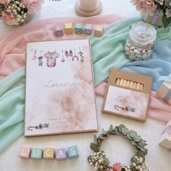Pack Bautizo: Cuaderno A5 Kraft + Caja Grande de Lápices | Ropita Tendedero