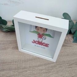 Hucha de Madera Blanca Fútbol Niño | Regalo Personalizado