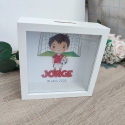 Hucha de Madera Blanca Fútbol Niño | Regalo Personalizado