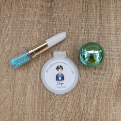Pack Comunión Niño Personalizado: Espejo + Bálsamo Bola + Bolígrafo Purpurina