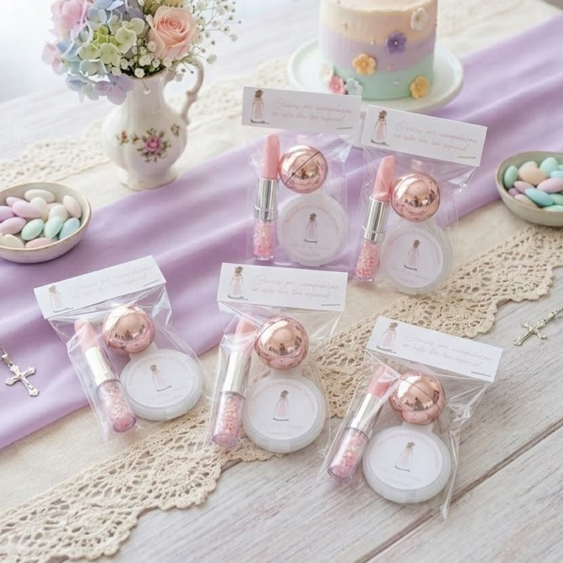 Pack Comunión Niña Personalizado: Espejo + Bálsamo Esfera + Bolígrafo Purpurina