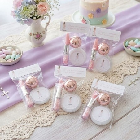 Pack Comunión Niña Personalizado: Espejo + Bálsamo Esfera + Bolígrafo Purpurina