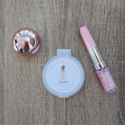 Pack Comunión Niña Personalizado: Espejo + Bálsamo Esfera + Bolígrafo Purpurina