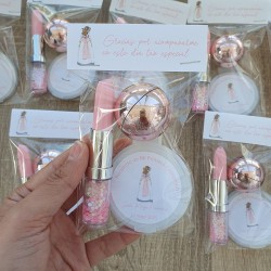 Pack Comunión Niña Personalizado: Espejo + Bálsamo Esfera + Bolígrafo Purpurina