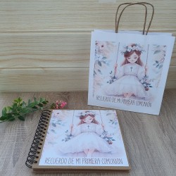 Libro de Firmas Kraft Niña Comunión 20x20 cm | Álbum Personalizado