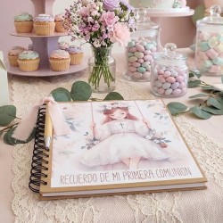 Libro de Firmas Kraft Niña Comunión 20x20 cm | Álbum Personalizado