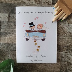 Libro de Colorear para Bodas A6 + Caja de Colores | Detalle Infantil Elegante
