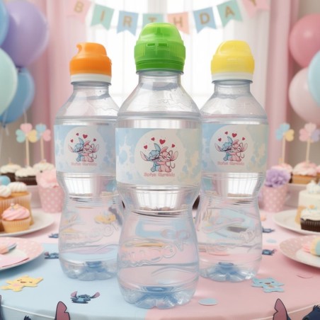 Etiqueta Adhesiva Stitch y Angel Disney Acuarela | Botella de Agua