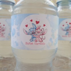 Etiqueta Adhesiva Stitch y Angel Disney Acuarela | Botella de Agua