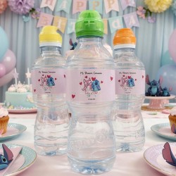 Etiqueta Adhesiva Stitch y Angel Disney Rosa | Botella de Agua
