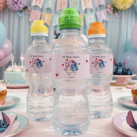 Etiqueta Adhesiva Stitch y Angel Disney Rosa | Botella de Agua