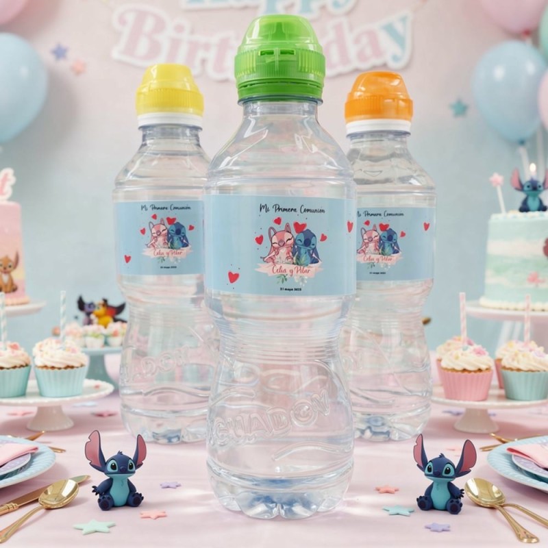 Etiqueta Adhesiva Stitch y Angel Disney Azul | Botella de Agua