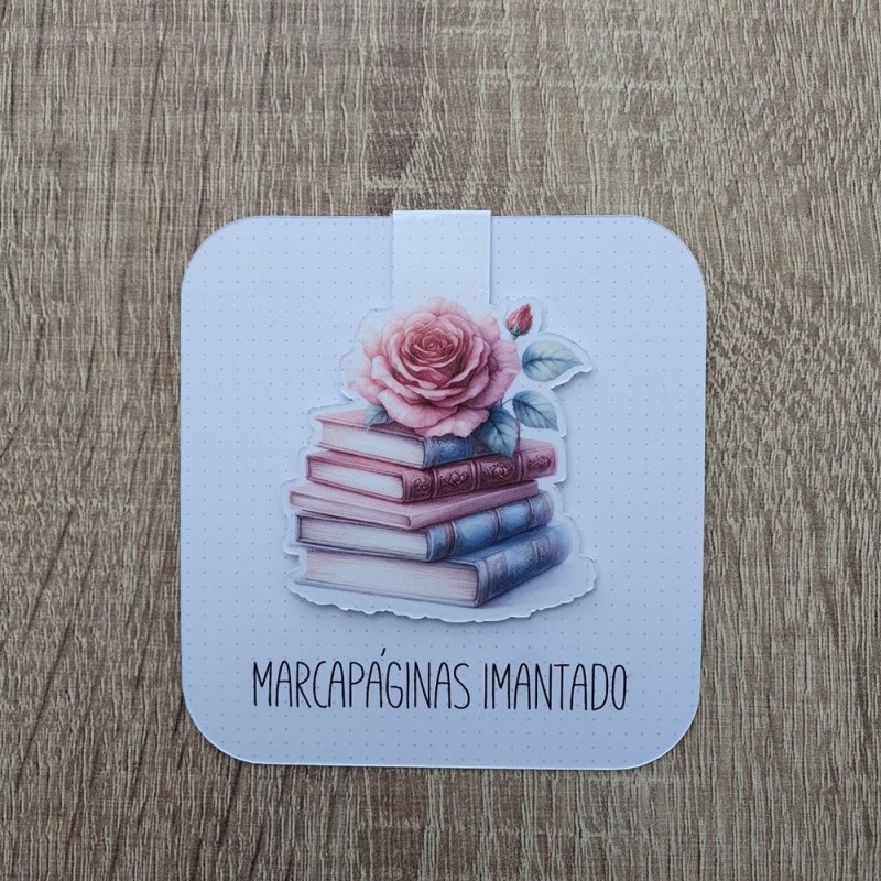 Marcapáginas Imantado Libros con Rosa | Accesorio Literario Romántico