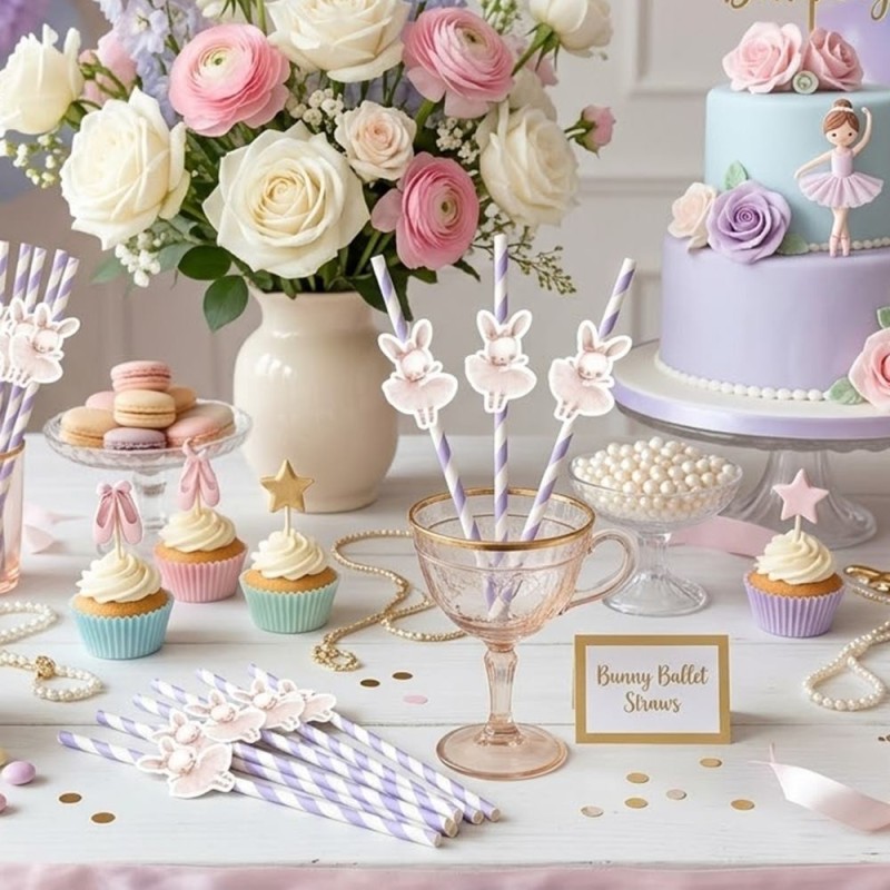 Lote de 10 Cañitas Personalizadas Temática Ballet | Detalle de Fiesta