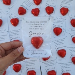Tarjeta de Agradecimiento con Chocolatina Corazón | Detalle Completo Cuqui