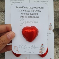 Tarjeta de Agradecimiento con Chocolatina Corazón Bella y Bestia Disney