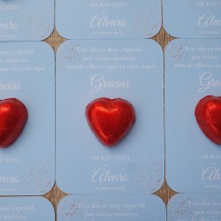 Tarjeta de Agradecimiento con Chocolatina Corazón Azul | Recuerdo Listo para Entregar