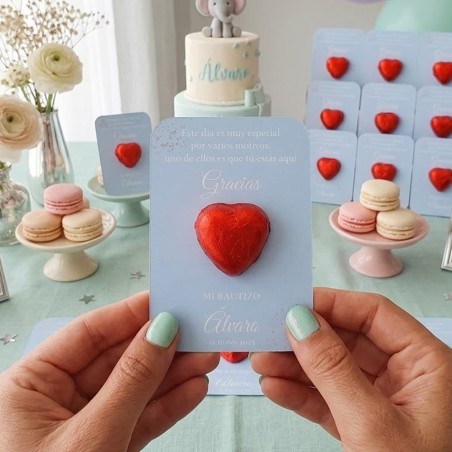 Tarjeta de Agradecimiento con Chocolatina Corazón Azul | Recuerdo Listo para Entregar