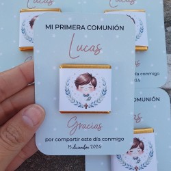 Tarjeta de Agradecimiento con Chocolatina Napolitana Niño Comunión