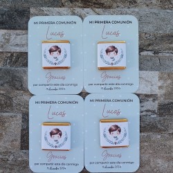 Tarjeta de Agradecimiento con Chocolatina Napolitana Niño Comunión