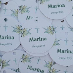 Etiqueta Religiosa Cruz Verde | Pegatina Personalizada Bautizo y Comunión